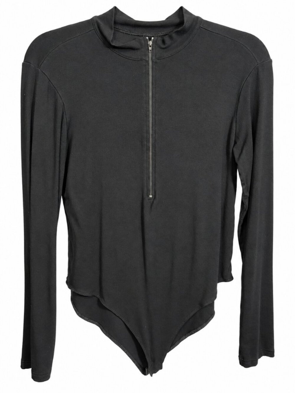 MANGOPOP – Black Zip Mock Neck Long Sleeve Bodysuit – XL